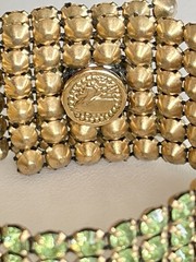 Vintage Swarovski Peridot Green Crystal Band Bracelet Icy Stud Snap Gold Tone 7”