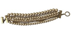 Givenchy 6 Row Multi Strand Gold Tone Chains & Champagne Pearl Bracelet 9 Inch
