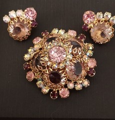 Juliana Delizza and Elster Pink RARE brooch and earrings set Hard To Find Set