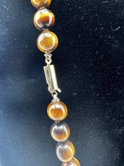VTG Estate Tiger’s Eye Hand-Knotted Necklace Gemstone Beads Barrel Hook Clasp