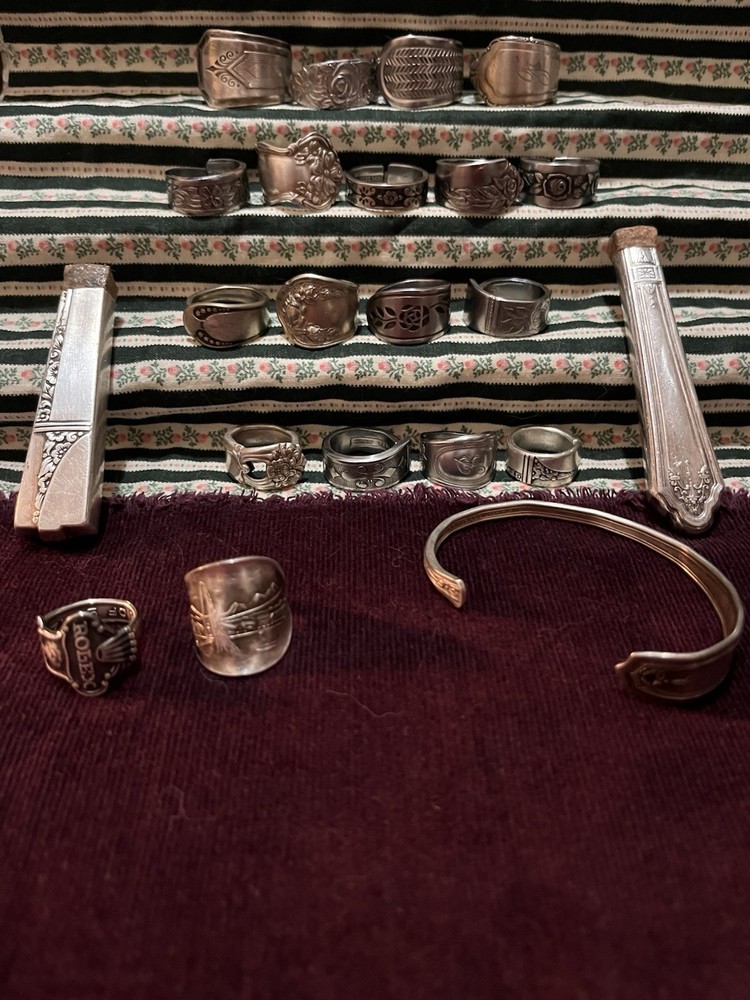 Spoon Ring Lot Of 22 Pieces- Silver Plate& Stainless Steel- Antique & Vintage