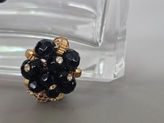 VTG Black Faceted Bead Gold Filigree Tassel Pendant Necklace Clip Earring Set