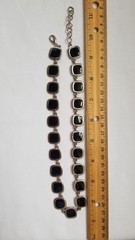 Vintage 1970s Black and Cream Enamel Geometric Necklace Reversible Silvertone