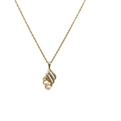 Vintage Lady Remington Pendant Necklace with Faux Pearls & Rhinestones on Gold