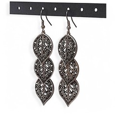 VTG Chunky Stainless Leaf Filigree Glamorous Dangle Statement Earrings 3.25″