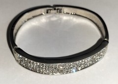 Vintage Silver Tone Hinged Bangle Embellished with Pavé Crystals 62 mm