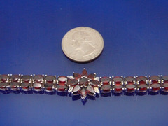 MICHELLE ALBALA 925 Sterling Silver Almandine Garnet Floral Tennis Bracelet