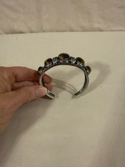 Vintage Tigers Eye And Silver Tone Bracelet Cuff