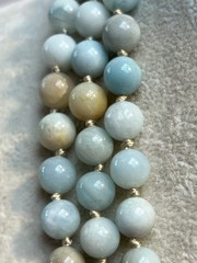 Vintage Pale Green Blue Tan Calcite Bead Necklace 60” Knotted