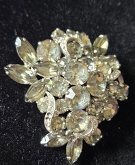 WEISS Gray Smoky Rhinestone Brooch Pin Silver Tone Vintage Missing Stones