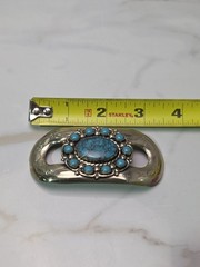 Vintage Bell Trading Nickel Silver Faux Turquoise Scarf Buckle