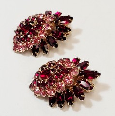 Vintage Pink Red Rhinestone Layered Schreiner Style Earrings