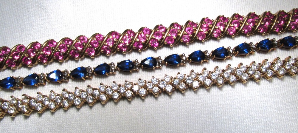 Vintage Sterling Silver Gemstone Tennis Bracelets Lot of 3 ETC10717