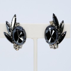 Vintage D&E Juliana Book Piece Hematite Brooch and Clip-On Earrings Set 1960s