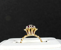 Vintage Solid 14K Yellow Gold Ring Ruby Diamond Cluster Fine Fancy Jewelry