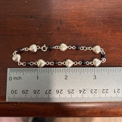 Vintage Sterling Silver Puffed Heart And Black Onyx Bead Link Bracelet