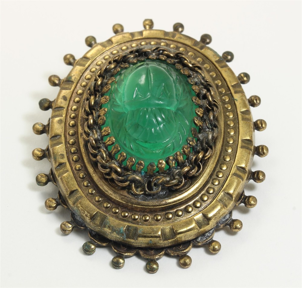 Vintage Hobe Large Victorian Revival Czech Glass Scarab Pendant Brooch Pin