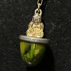 Vintage 30g Green Yellow Tested Bakelite Buddha Fob Pendant French 32” Necklace