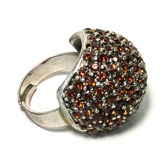 Vintage Dome Cocktail Ring Amber Glitter Rhinestone Pave Adjustable