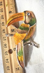 Vintage Large Silvertone Yellow Green Toucan Bird Brooch Pin 3in