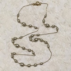 Vintage Monet Long Faux Pearl Station Bead Necklace Toggle Clasp Signed Layering