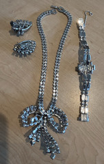 Weiss Bow Necklace Earrings Bracelet Set Sky Blue Rhinestones Set FABULOUS!