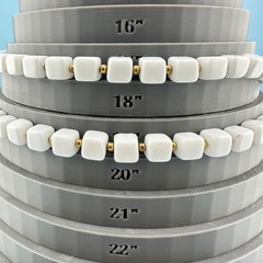 Vintage White Milk Glass Necklace Double Strand Square Shape Bead Retro Mod 18″