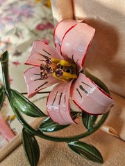 Large Vintage LISNER Enamel Tiger Lily Flower Brooch 1950’s Designer Signed