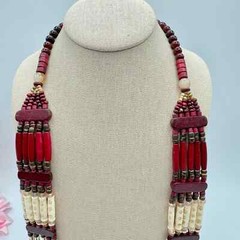 Chico’s Cherry-Colored Bib Necklace Beaded Tribal Boho Tropic Vaca Statement