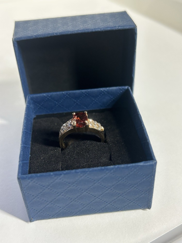 Vintage Red Cubic Zirconia Ring Gold Plated Womens Size 6