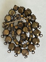 Vintage Oval Rhinestone Brooch 30’s 40’s 50s Darkened metal setting Loops