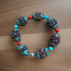 Vintage 2 Capped Rudraksha Beads Stretchable Yoga Bracelets Inlay With Stones🧘