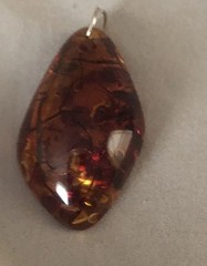 Vintage Baltic Amber Marquise Pendant Translucent Cognac Brown Orange Large