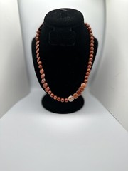 VTG Red Jasper? Necklace Silver Tone Round Stone Beaded Estate Sale 21In READ