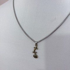 Vintage Bronze Gecko Pendant Box Chain Necklace