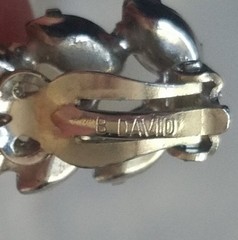 Vintage B. DAVID Pink Rhinestone Brooch Earrings Set Leaf Spray 1950s Sparkle