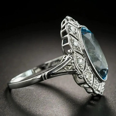 Art Deco Style Aquamarine Lab Created Diamond Engagement Ring 14K White Gold FN