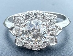ESTATE MASSIVE 1CT CENTER EUROPEAN CUT NATURAL DIAMOND ENGAGEMENT RING PLATINUM