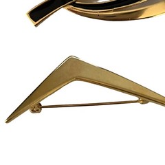 Monet Signed Modernist Lot Of 2 Brooches Pins Gold Tone Black Enamel
