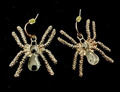 Vintage Halloween, Creepy Black Widow Spiders French Wire Earrings 1.25”