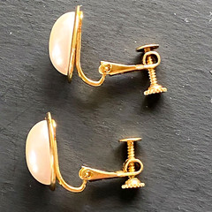 Vintage Napier Earrings Faux Pearl Oval Screw Back Hinged Clip Gold Tone Signed