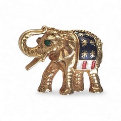 Vintage Patriotic Elephant Brooch Gold Tone Red White Blue Enamel Pin