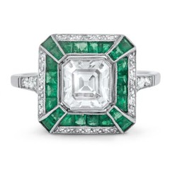 2 Ct White Asscher Cut Simulated Diamond Art Deco Sterling Silver Wedding Ring