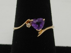 Vintage NABCO 14K Yellow Gold Amethyst Heart & Diamond Ring Size 6.75 585 Solid