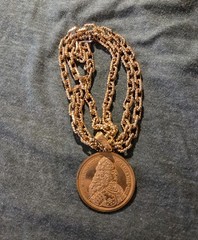 Miriam Haskell Gold Tone Double Sided Coin Pendant AND Dauplaise NECKLACE