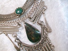 Vintage Peruvian Alpaca Nickel Silver Chrysocolla Teardrop Bib Choker Necklace