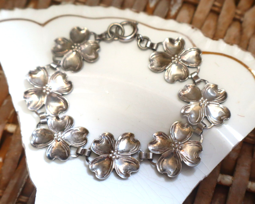 Vintage Signed Beau Sterling Dog Wood Bracelet,7.5 inch,Spring Clasp