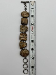 VTG 925 Sterling Silver Picture Jasper Multi Shape Bezel Link Bracelet 8.5”