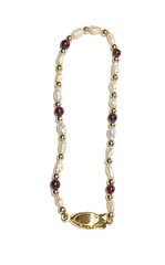 Vintage Genuine Rice Pearls & Almandine Garnet Beaded Necklace & Bracelet Set