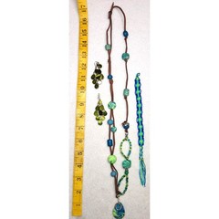 Boho Polymer Clay Green Blue Statement Necklace Earrings Bracelet Set Lot